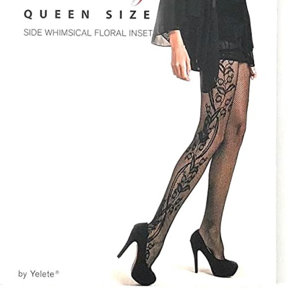 Queen Side Whimsical Floral Inset Fishnet Tights NEW Killer Legs - Picture 2 of 3
